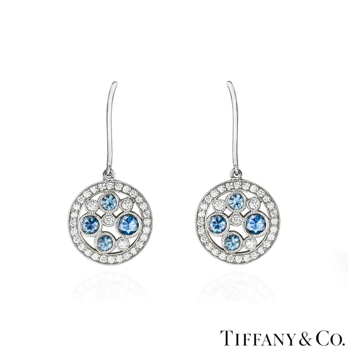 Tiffany & Co. Platinum Cobblestone Diamond & Sapphire Earrings
